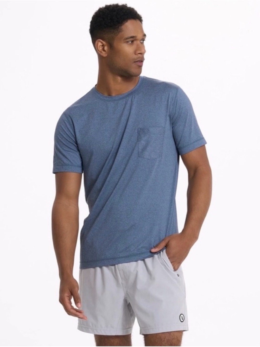 Vuori Tradewind Performance Pocket Tee Blue Heather- Men’s Large NWOT
